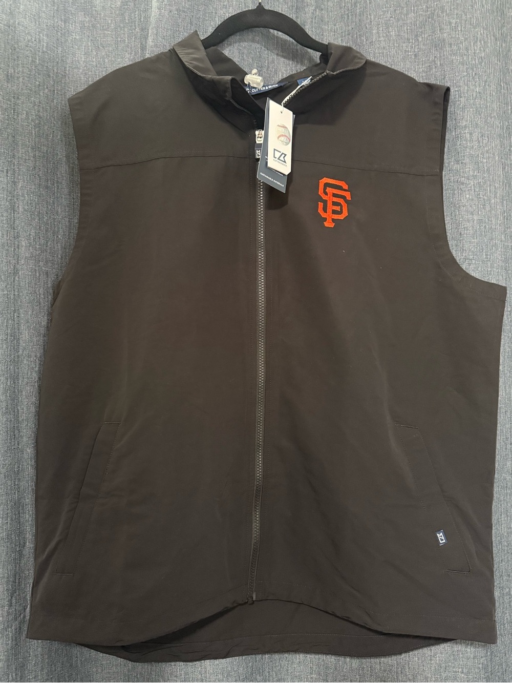 Cutter & Buck Black Sleeveless Zip Front Vest with Orange SF Logo